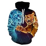 OYXZEXQW Zweifarbiger Tiger 3D-Druck Hoodie Sweatshirt Jungen und Mädchen Casual Pullover Jack