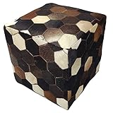 Casa Moro Patchwork Pouf Vanita 45x45x48 cm (B/T/H) aus Echtfell & Holz | Würfel-Hocker quadratisch Echt Ledersitzkissen Sitzwürfel für einfach schöner Wohnen | HH5604