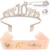 10. Geburtstag Tiara und Schärpe 10. Geburtstag Geschenk Mädchen Kristall Tiara 10. Geburtstag Rosa Strass Krone 10. Geburtstag Rosa Schärpe Perle Verschluss Schnalle Rosegold B