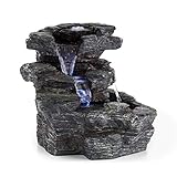 blumfeldt Rochester Falls - Gartenbrunnen, Springbrunnen, Standbrunnen, IPX8, 6 Watt, frostbeständiges Polyresin, Beleuchtung, 3 LEDs, Steinoptik, inkl. Abdeckung, 64 x 43 x 37cm, hellg