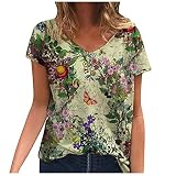 Damen Tshirt Kurzarm V-Ausschnitt Tops Casual Große Größe Bedruckte Tuniken Kurzarmhemd Tshirts Mädchen Mode Locker Sweatshirt Sommer Basic Tees Shirt Shortsleeve D