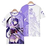 KEXSMFY Genshin Impact Raiden Shogun Baal T-Shirt Unisex O-Neck Kurzarm T-Shirt Damen Herren Mode Streetwear Kleidung, a, XXXXL