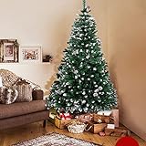 künstlicher Weihnachtsbaum 180cm, künstlicher Christbaum mit Schnee und Tannenzapfen, schwer entflammbarer Tannenbaum mit faltbarem Metallständer, Weihnachtsdekoration für Zuhause, Geschäft, Auß