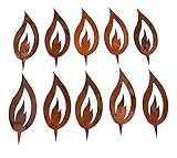 Rostikal 10 er Set Rost Deko Flamme Edelrost 10 cm hoch Rostige Weihnachtsdeko Kerze Advent Kerzenflamme zum stecken Rostoptik