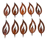 Rostikal 10 er Set Rost Deko Flamme Edelrost 10 cm hoch Rostige Weihnachtsdeko Kerze Advent Kerzenflamme zum stecken Rostoptik