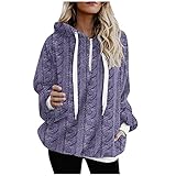 Damen Teddy-Fleece Langarm Pulli Mit Reißverschluss Taschen Einfarbige Winter Plüsch Warme Hoodie Weihnachten Sweatshirt Mantel Hooded Coole Frauen Y2K Kapuzen Pullover Outw