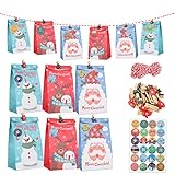 Herefun 24 Geschenktüten Weihnachten Advents Tüten, Adventskalender zum Befüllen Präsenttüten Santa, Candy Papiertüten Geschenktüten Kinder, Advents Partytüten mit Aufkleber, Clip, Jute H