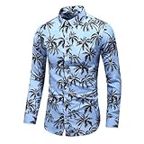 NJZYB Frühling Blumendruck Herren Hemden Langarm Casual Printed Slim Dress Shirts 7XL (Color : Blue, Size : L code)