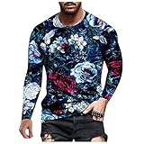 D-Rings Herren Longsleeve Print Baumwolle mit Rundhalsausschnitt Langarmshirt T-Shirt Sweater Basic Slim Fit Pullover Sweat Sw