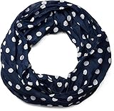 styleBREAKER Damen Punkte Muster Loop Schlauchschal, seidig leicht, Polka Dots, Tuch 01016111, Farbe:Dunkelblau-Weiß