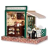 XZJJZ DIY Puppenhaus aus Holz Miniatur-Möbel-Set, handgemachte Minihaus Craft Plus-Staubschutz & LEDLight, Geburtstagsgeschenk for Kinder Erwachsene Mädchen Kaffee-Z