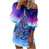 Komiseup Longshirt Damen Weihnachtsbaum Druck Diagonaler Kragen Pullover Tops Langarm Damen Christmas Oberteile B