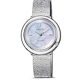 CITIZEN Damen Analog Eco-Drive Uhr mit Edelstahl Armband Silber Perlmuttzifferblatt Mother of Pearl EM0640-82D