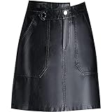 JJDSL Pu-Lederröcke - Mode Einfache Pu Leder Tight Split Gabel Rock, Frauen Herbst Winter Einfarbig Elastisch Hohe Taille Slim Casual Knielange Bleistiftröcke, Für Weihnachtsfeier, Schwarz, 4XL