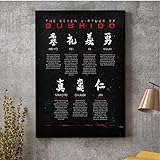 YIGUBIGU Japanische Kanji Samurai Schwarz Weiß Bushido Code Poster Malerei Kunst Poster Druck Leinwand Wohnkultur Bild Wanddruck ohne Rahmen 40 * 60