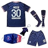 DMDMK Paris Messi #30 2021/2022 Heim Trikot Shorts und Socken Kinder und Jugend Größe (Navy, 28 (11-12 Jahre))