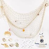 BHGT 200 cm x 100 cm Fischernetz mit Muscheln Strand Thema Maritime Party Dekor Segelschiff gemischte Muscheln für Home Wohnzimmer Schlafzimmer mediterranen Stil Dekor Foto hängende Wanddek