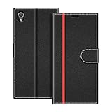 COODIO Handyhülle für Sony Xperia Z3 Handy Hülle, Sony Xperia Z3 Hülle Leder Handytasche für Sony Xperia Z3 Klapphülle Tasche, Schwarz/R