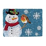 VFGHB Riegelhaken Teppich Kit für Erwachsene Kinder DIY vorgedrucktes Muster Leinwand Teppich Gobelin Handarbeit Stickerei-Kit Handarbeiten Kunsthandwerk Weihnachten Schneemann,52×35CM