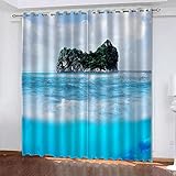 TTBBBB Blickdicht Vorhang Wärmeisolierender Meerwasser kleine Insel B 120 x H 140 cm Gardinen Verdunkelungsvorhang Schlafzimmer Kinderzimmer Thermovorhang Fensterdekoration 3D Muster Ösen schal 2Er S