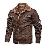 Celucke Pilotenjacke Herren Lederjacke gefütterter Winterjacke aus Kunstleder mit Kunstpelzfutter, Männer Winter Warme Jacke Vintage Bikerjacke (Braun, L)