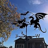 goodjinHH Wetterfahnen,Hexe und Drache Wetterhahn,Retro Windrichtungsanzeiger aus Metall,Wetterfahne Betreff Dach Deko Wetterhexe,für Garten Gartenhaus Dach Terrasse Hof Ornament,30cm*50