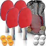 PHIBER-SPORTS Premium Tischtennisschlaeger Set – 4 Tischtennisschläger + 8 Tischtennis-Bälle + Tragetasche + GRATIS EBOOK - Ideal für Anfänger, Familien und Profis, 14-Teilig