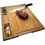 NIUXX Bambus Schneidebrett mit Saftrille, Premium Schneidbrett 43 x 32 x 1.8 cm Großes Holz-Brett Küche, Antibakterielles Wende Holzbrett mit 3 Eingebaute Fächer, Ideal für Fleisch und Gemü