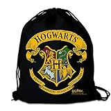 Logoshirt® Harry Potter Turnbeutel I Hogwarts-Logo Sportbeutel I Stoffbeutel bedruckt schwarz I Stoffrucksack aus 100% Baumwolle I AZO-free I stabiler & bequemer Kordelzug I lizenziertes Desig