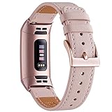 WFEAGL Armband Kompatibel für Fitbit Charge 3 Armband/Fitbit Charge 4 Armband Leder, Klassisch Einstellbares Ersatzarmband Sport Kompatibel für Fitbit Charge 3/4(Rosa Sand+Roségold Adapter)