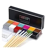 Professional Face Paint Oil 12 Colors Halloween Body Art Party Fancy Make Up with 6 Wooden Brushes,Deep