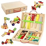 Werkzeugkoffer Kinder Holz Werkzeug Werkzeugkasten Baukasten 34 Stück Rollenspiel Spielzeug Lernspielzeug für 3 4 5 Jahre Alte Jungen M