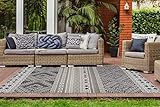 One Couture Outdoor Teppich Balkon Terrassen Teppiche Ethno Azteken Design Taupe Beige Grau Wohnzimmerteppich Esszimmerteppich Teppichläufer Flur-Läufer, Größe:160cm x 230