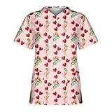 Damen-Arbeitskleidung, Krankenschwesteruniform, V-Ausschnitt, Uniform, kurzärmelig, T-Shirt, Bluse, Frühjahr, Sommer, Arbeit, Isolation, Kleidung, Valentinstag-Aufdruck, rose, S