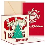 ADAZ Weihnachtskarte mit Umschlag, 3D dreidimensionale Weihnachtsmann und Rehe,Weihnachtsbaum (Weihnachtsbaum)
