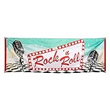 Boland 44852 - Dekorationsbanner Rock´n Roll, Größe 74 x 220 cm, 50er Jahre, 60er Jahre, Mikrofon, Polyester, Banner, Wanddekoration, Mottoparty, Hängedekoration, Disco, Geburtstag