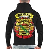 Spaß kostet Männer und Herren Kapuzenpullover Niemand ist perfekt Aber wir Sachsen sind nah dran (mit Rückendruck) Größe S - 4XL