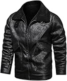 Lederjacke für Herren, Winter, flauschig, Umlegekragen, durchgehender Reißverschluss, Sherpa-Futter, Fleece, Bomberjacke, Xc-schwarz, M