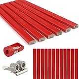 Rybtd Zimmermannsbleistifte Rot Hart 20 Stück Bleistift Baustelle 177MM Baubleistifte Zimmermann Baustift mit Bleistiftanspitzer und Stifthalter Clips für Tischler Tieflochmarker Bohrlochmark