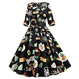 AMhomely Weihnachtskleider für Frauen Vintage Hepburn Kurze Spitze Ärmel Kleid Xmas Line Up Kleid Cocktail Party Abendkleid Knielang Kleider Damen Cocktail Party Abendkleider, G-Gelb, XXL