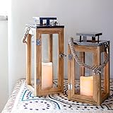 Lights4fun Salcombe Holz Laterne mit LED Kerze Batteriebetrieb Timer 34