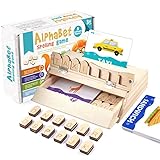 Holz Alphabet Wort Magic Box, English Word Rechtschreibung Holz Passende Puzzle, Doppelseitigen Karten Montessori ABC Alphabet Lernen Pädagogische Puzzle Spielzeug, Geschenk für V