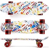 Skateboard 22 x 6 Zoll Vintage Skate Board mit PP Kunststoff Deck, Komplette Cruiser für Kinder Anfänger Jugendliche Erwachsene, Penny-Board Komplettboard mit ABEC-7 Kugellager, Komplett M