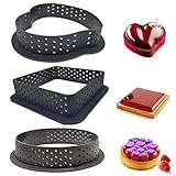 3 Pcs Tarte Ring,Kunststoff Perforiert Schimmel Küchen Torten Backform Hitzebeständig Gelocht Kunststoff Schneidring Backen Ring Kit Für Törtchen, Schokolade, 3 Formen (Kreis, Quadrat, Herzform)