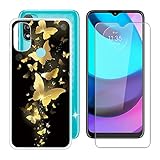 IJTYHF Gehärtetes Glas Panzerglas Schutzfolie + Hülle Schutzhülle für Motorola Moto E30 (6.50 Zoll) Transparent Silikon Flexibel Weich TPU Handyhülle Tasche Case Cover -Kostenloser Schmetterling -A30