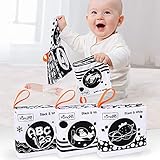 TUMAMA Stofftuchbücher für Babys,My First Soft Books Babyspielzeug frühe Entwicklung Stofftiere,Schwarz-Weiß-Stoffbücher mit Tieren,Zahlenlernspielzeug für Kleinkinder,Kleinkinder(3pack)