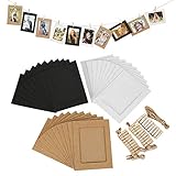 Mila-Amaz 30 Stück Papier-Bilderrahmen DIY Kraftpapier Bilderrahmen Hängende Wanddekoration mit 30 Stück Clips und 3 Hanf-Seile Set, 15.5 x11.5