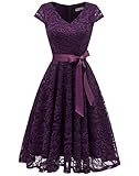 BeryLove Damen V-Ausschnitt Kurz Brautjungfer Kleid Cocktail Party Floral Kleid BLP7006GrapeS