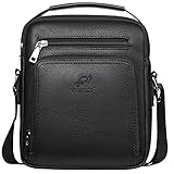 Herren Umhängetasche Leder Handtasche Klein : Männer Schwarz Schultertasche Vintage Herrentasche Ledertasche Mann Crossbody Bag Herrenhandtasche Messenger Bag Umhängen Tasche für Arbeit Reise S