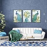 Nordic Peacock Flower Vase Leinwand Gemälde Bilder Moderne Tier Wanddekor Fertig zum Aufhängen für Wohnzimmer Dekoration 50x70cmx3pcs I